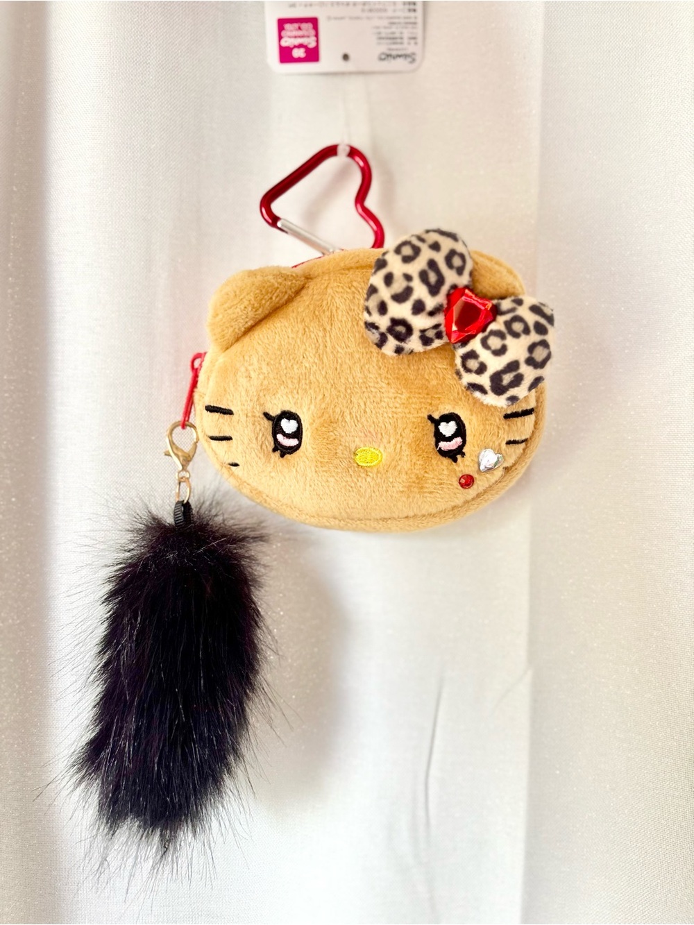 Hello Kitty Gyaru Series Tan Plush Pouch Bag Charm w Fluffy Tail NWT Japan Exclu